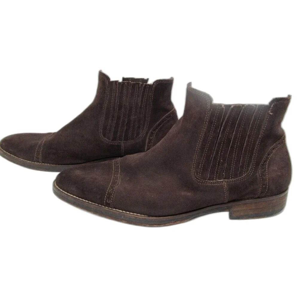 Johnston & Murphy  Suede Captoe Chelsea Ankle Boots US 11.5 M 1850 Mend Brown